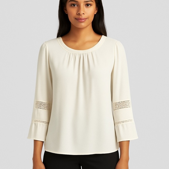 Whit House Black Market Size Large Cream Boho Lace Blouse - Picture 1 of 4